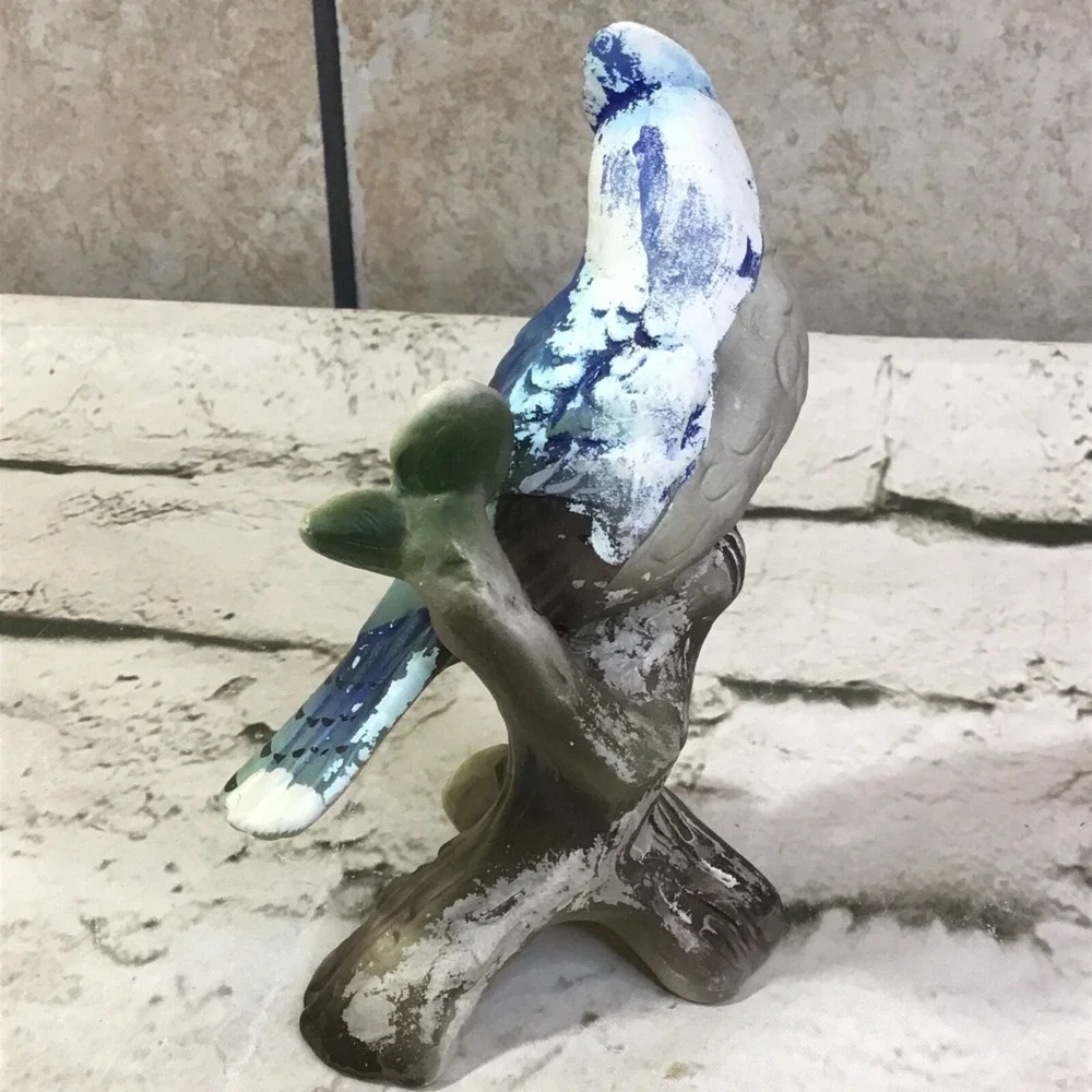 Ceramic Blue Jay Figurine On‎ Tree Branch Collectible Home Decor